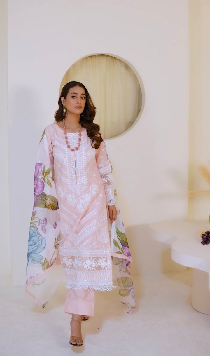 1129D - Peachy Pink Embroidered Cotton Suit