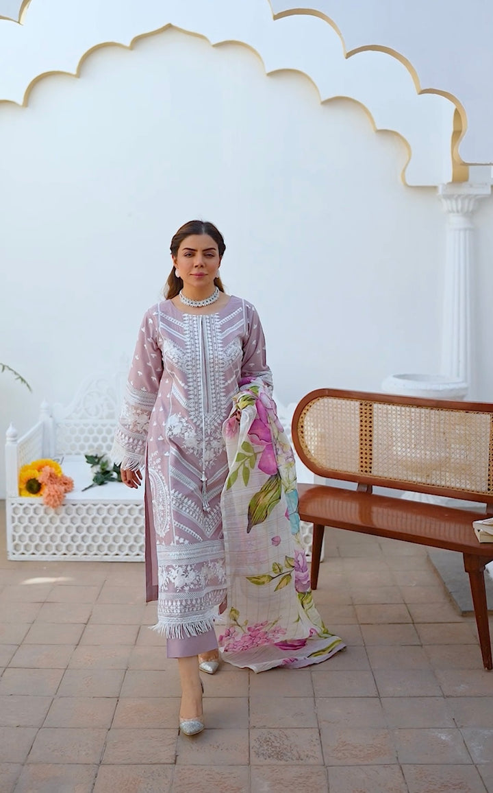 1129E - Mauve Embroidered Cotton Suit