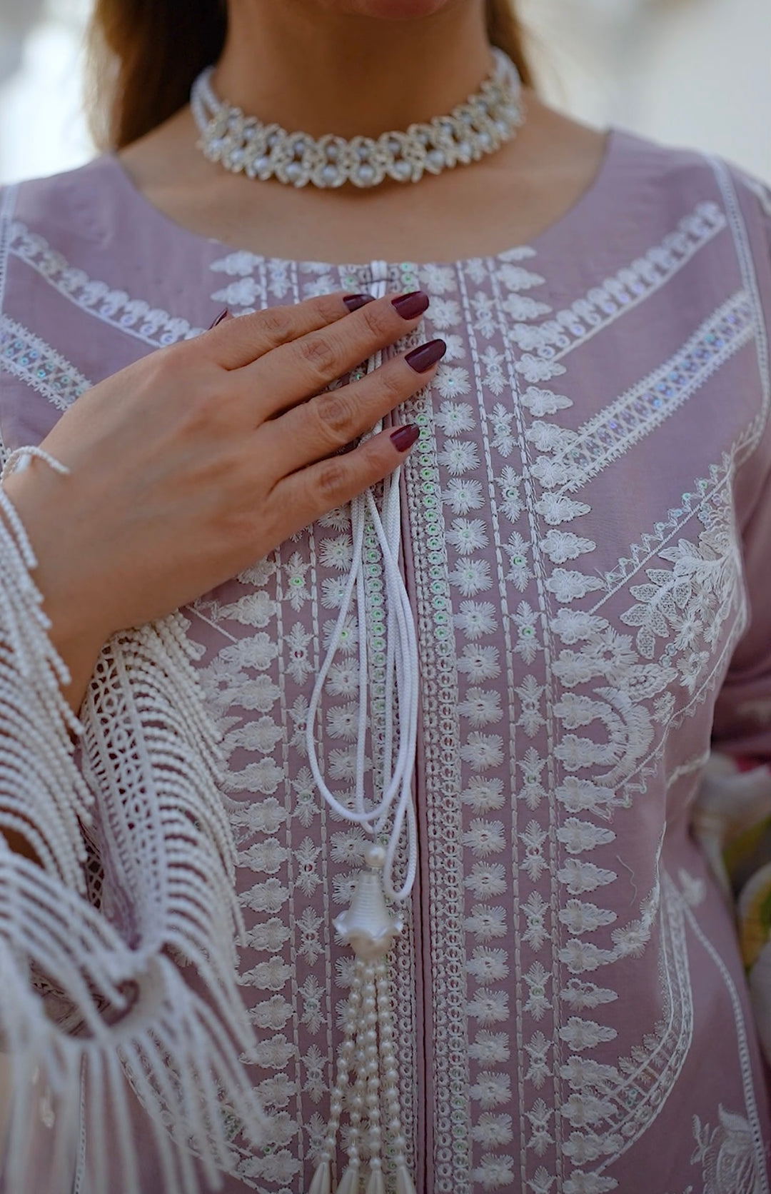 1129E - Mauve Embroidered Cotton Suit