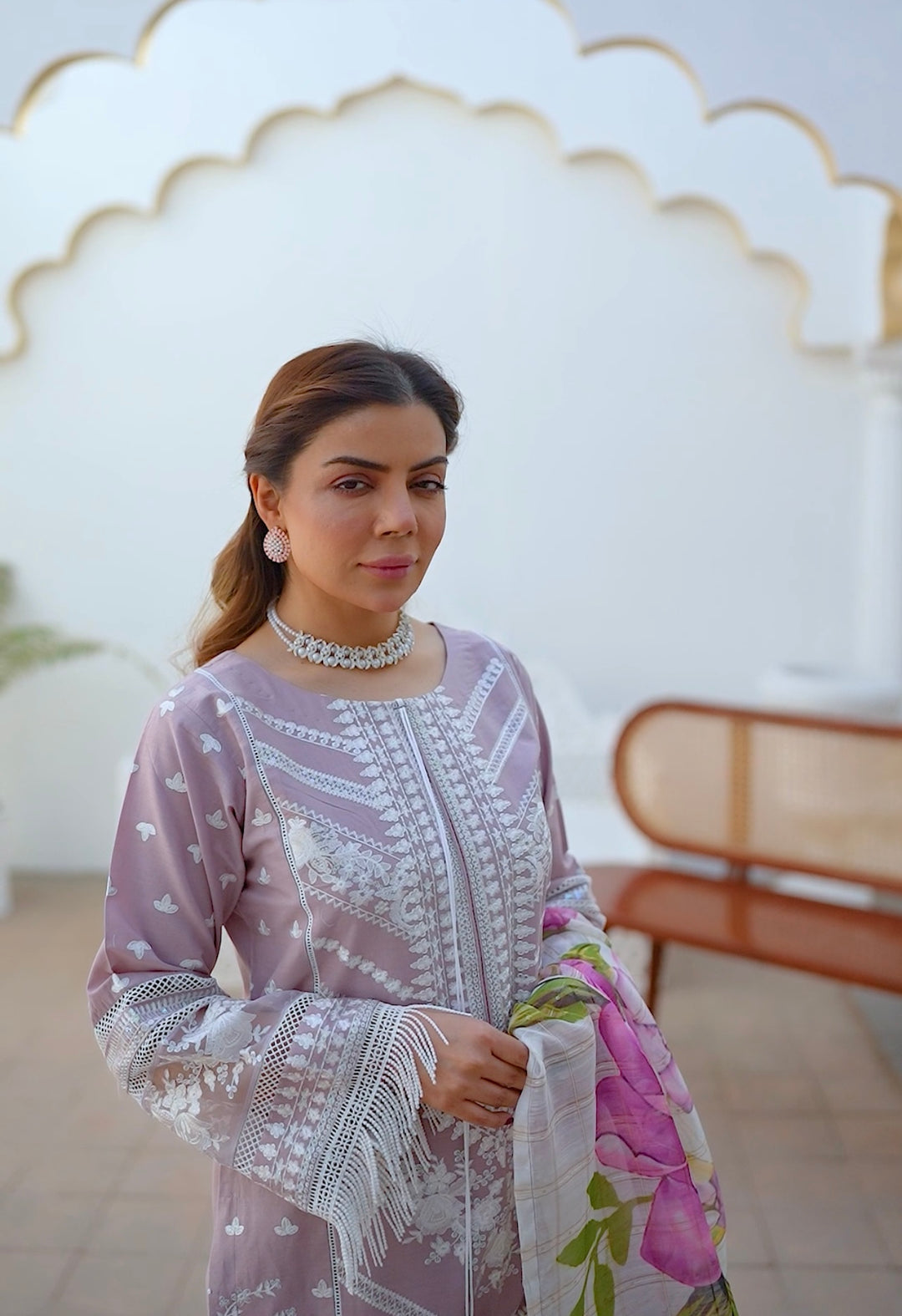 1129E - Mauve Embroidered Cotton Suit
