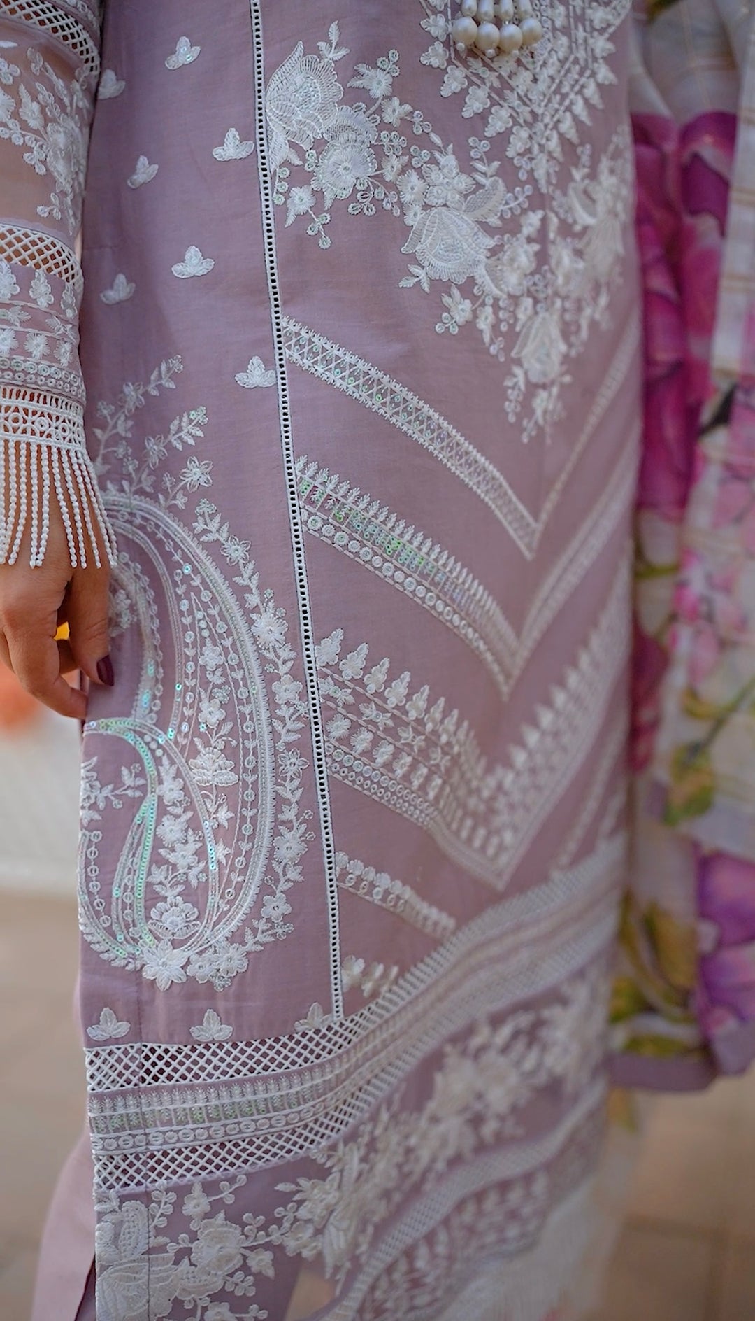 1129E - Mauve Embroidered Cotton Suit