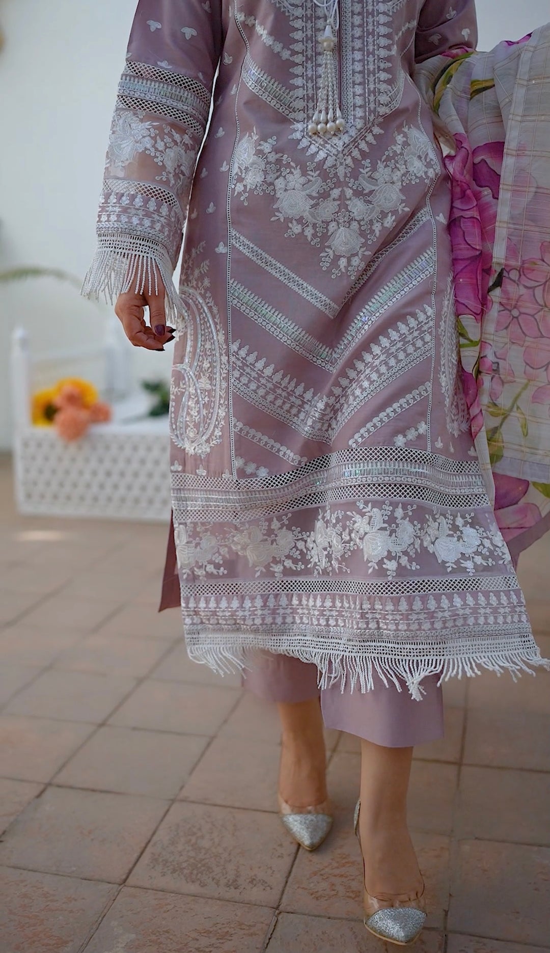 1129E - Mauve Embroidered Cotton Suit