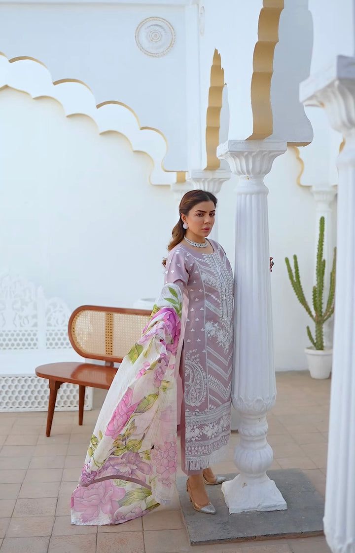 1129E - Mauve Embroidered Cotton Suit