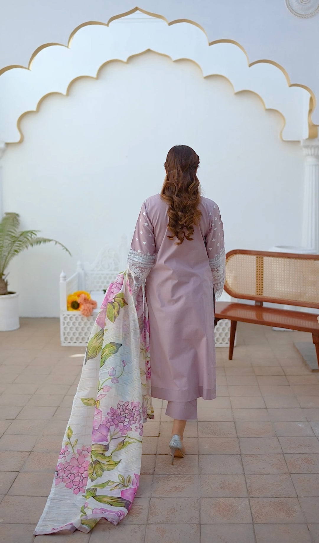 1129E - Mauve Embroidered Cotton Suit