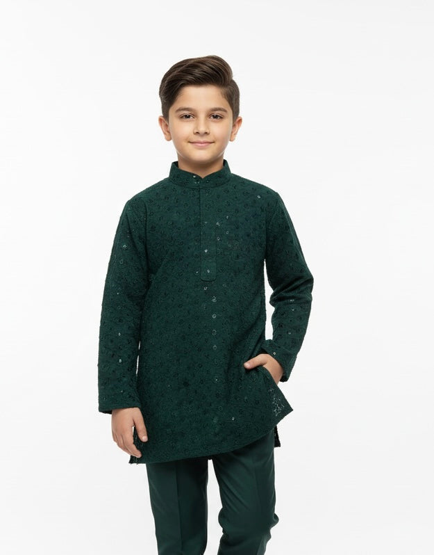 CK782A -  BOYS GREEN CHIKANKARI 2PC SET