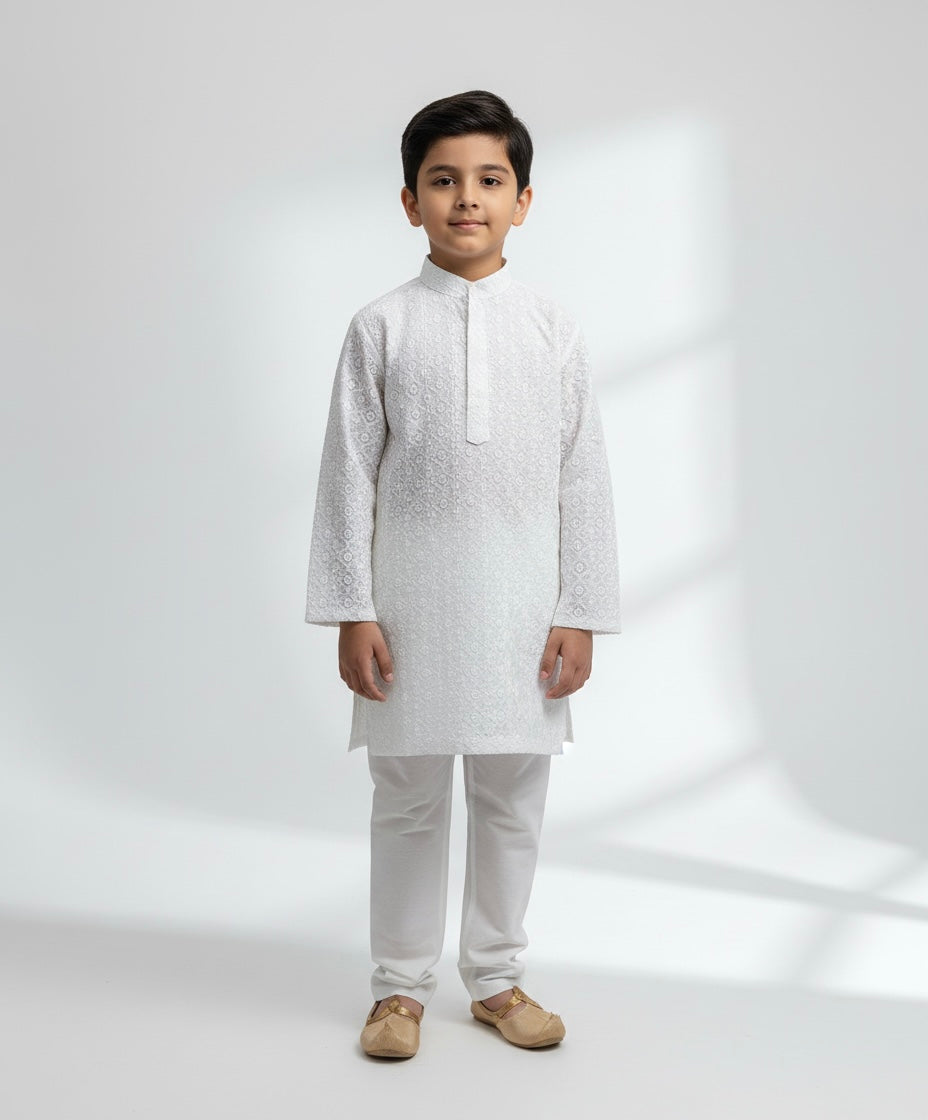 CK781A -  BOYS WHITE CHIKANKARI 2PC SET