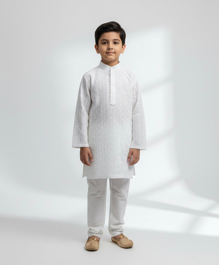 CK781A -  BOYS WHITE CHIKANKARI 2PC SET