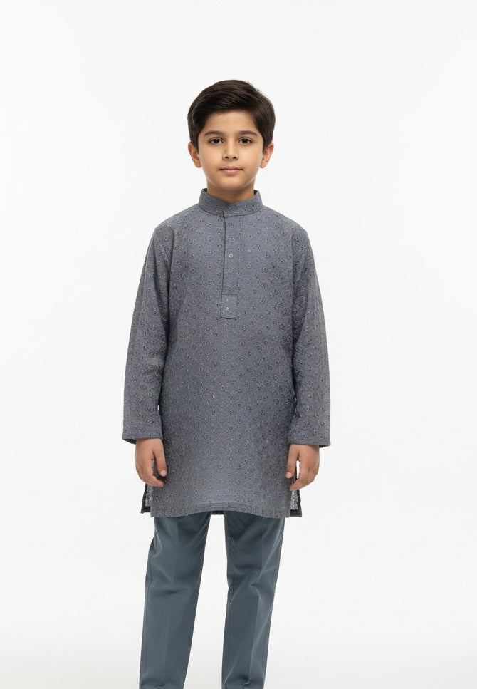 CK781B -  BOYS GREY CHIKANKARI 2PC SET