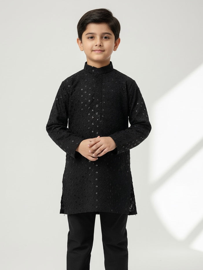 CK781C -  BOYS BLACK CHIKANKARI 2PC SET