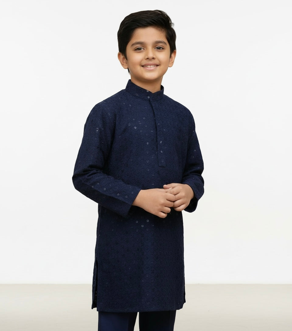 CK782B -  BOYS BLUE CHIKANKARI 2PC SET