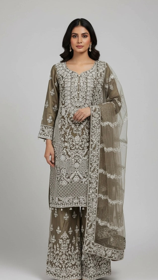 178B - FAWN EMBROIDERED & EMBELLISHED NET SUIT