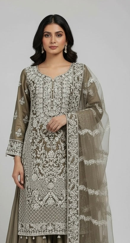 178B - FAWN EMBROIDERED & EMBELLISHED NET SUIT