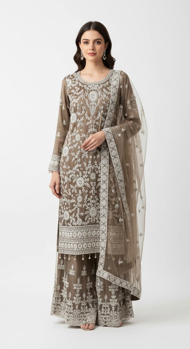 180B - FAWN EMBROIDERED & EMBELLISHED NET SUIT