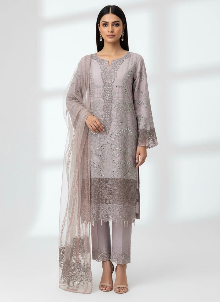 1173R - Mauve Embroidered Linen 3 Piece suit