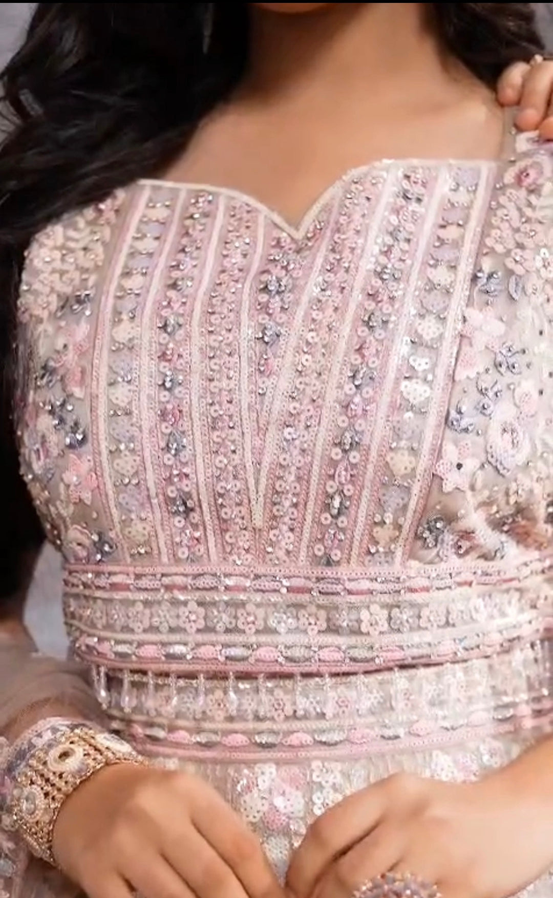 1225A - GIRLS FAWN EMBROIDERED & EMBELLISHED LENGHA CHOLI