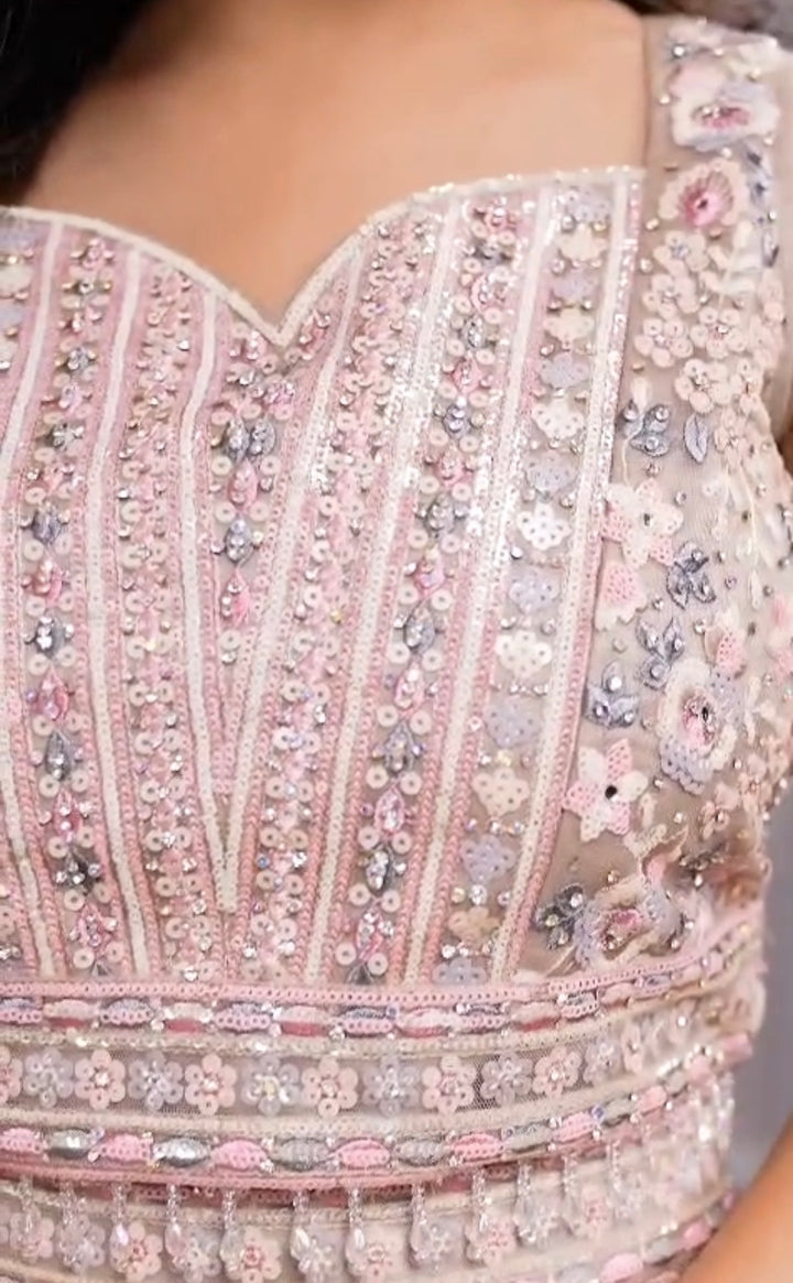 1225A - GIRLS FAWN EMBROIDERED & EMBELLISHED LENGHA CHOLI