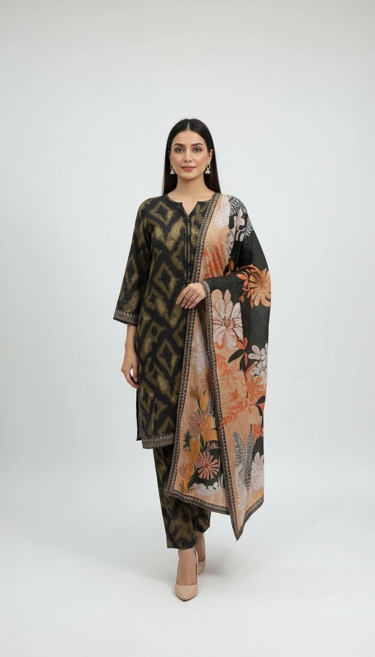 BL09- LINEN PRINT 3 PIECE SUIT