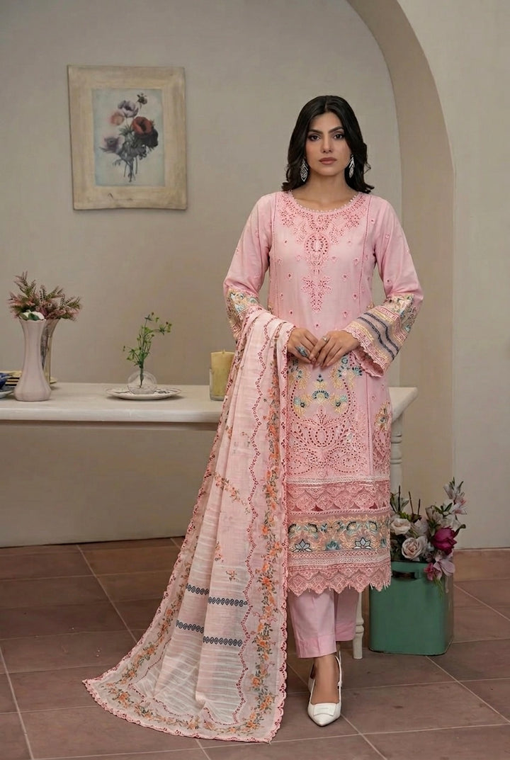1142A - Pink Embroidered Linen 3 Piece suit