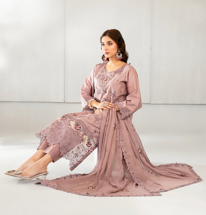D-2823 - AZKA Embroidered Lawn 3 Piece suit