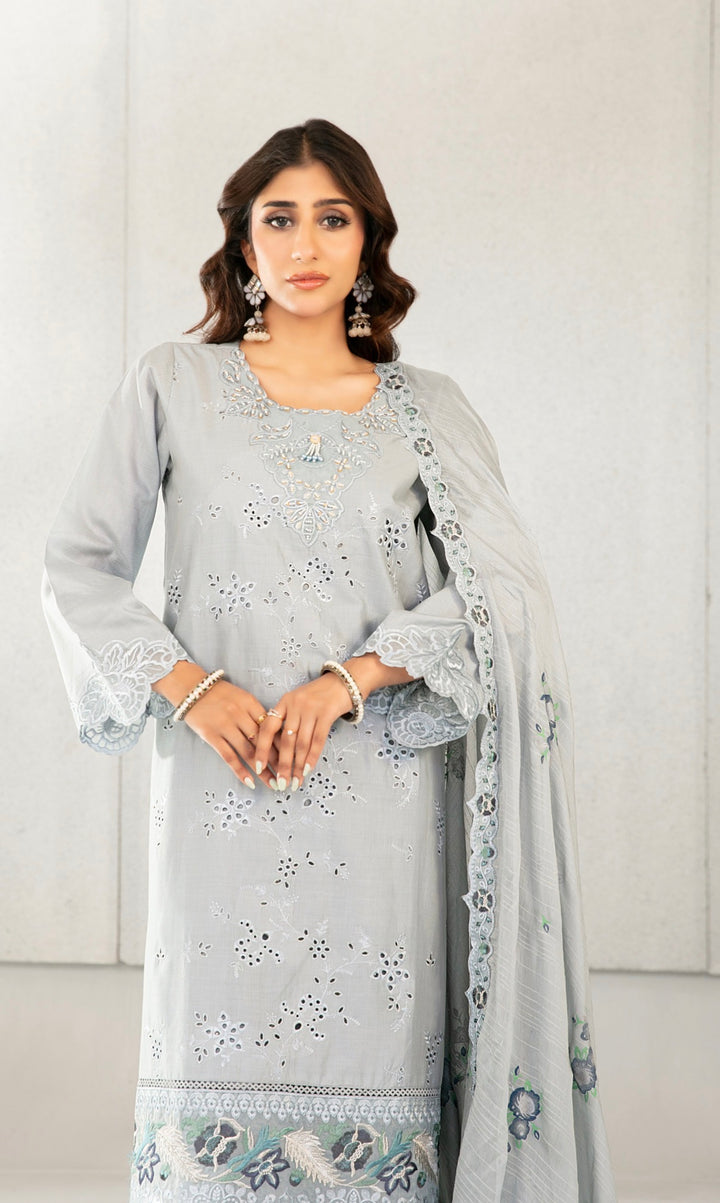 D-2827 - AZKA Embroidered Lawn 3 Piece suit