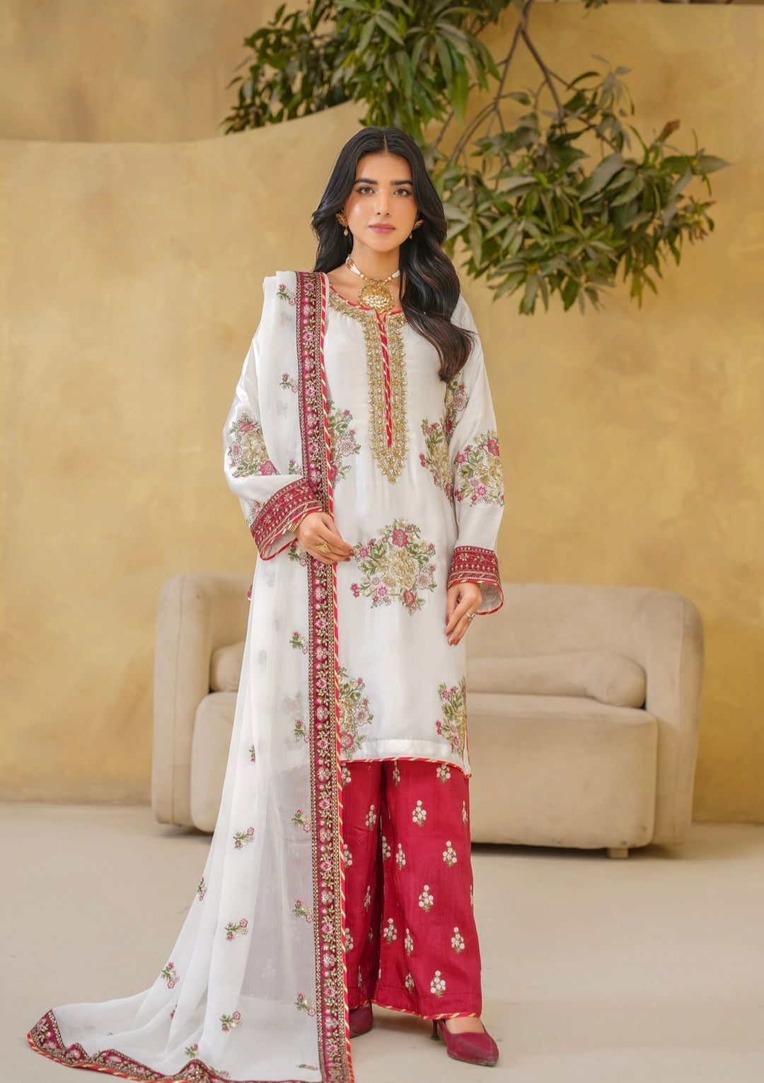 335A- Embroidered Silk 3 Piece Suit