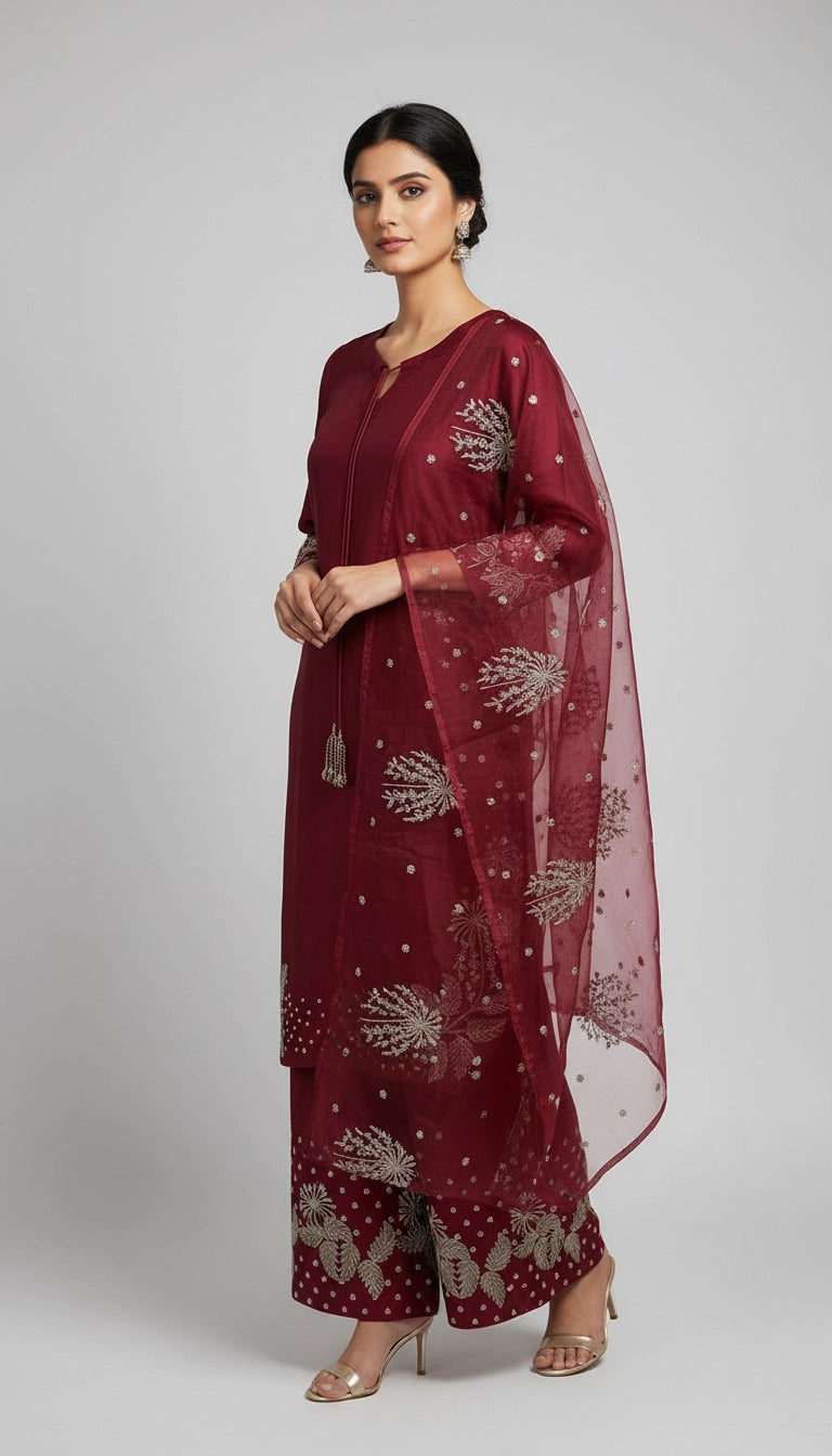 1179B - Red Embroidered Viscose 3 Piece suit