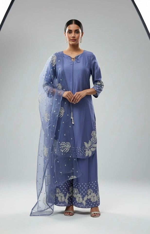 1179C - Lavender Embroidered Viscose 3 Piece suit