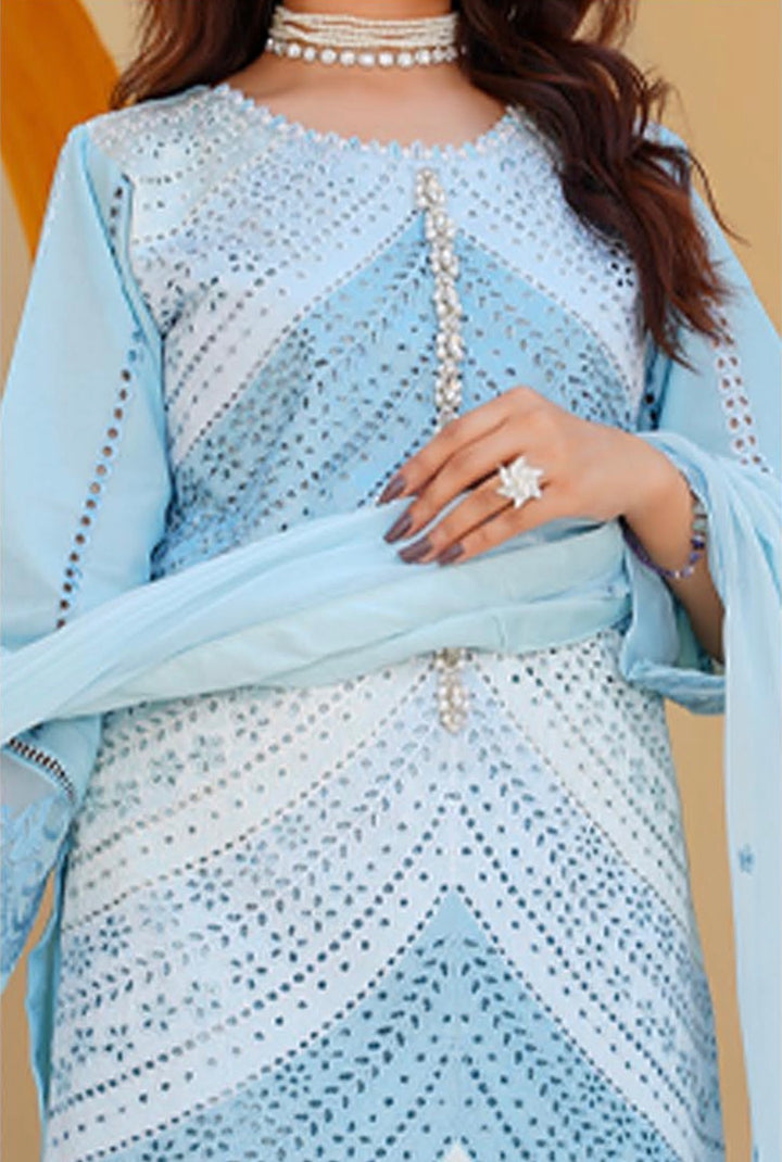 AR01 - Attire Light Blue Embroidered Chikankari Cotton 3 Piece suit