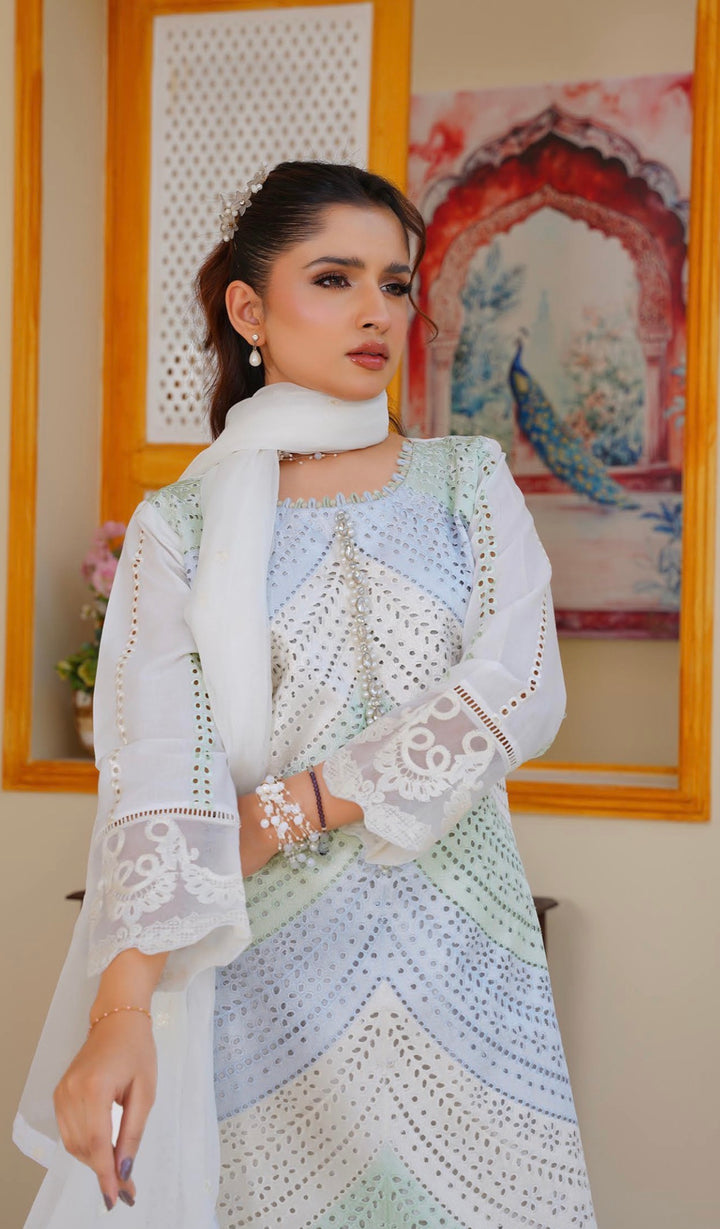 AR03 - Attire Light Green Embroidered Chikankari Cotton 3 Piece suit
