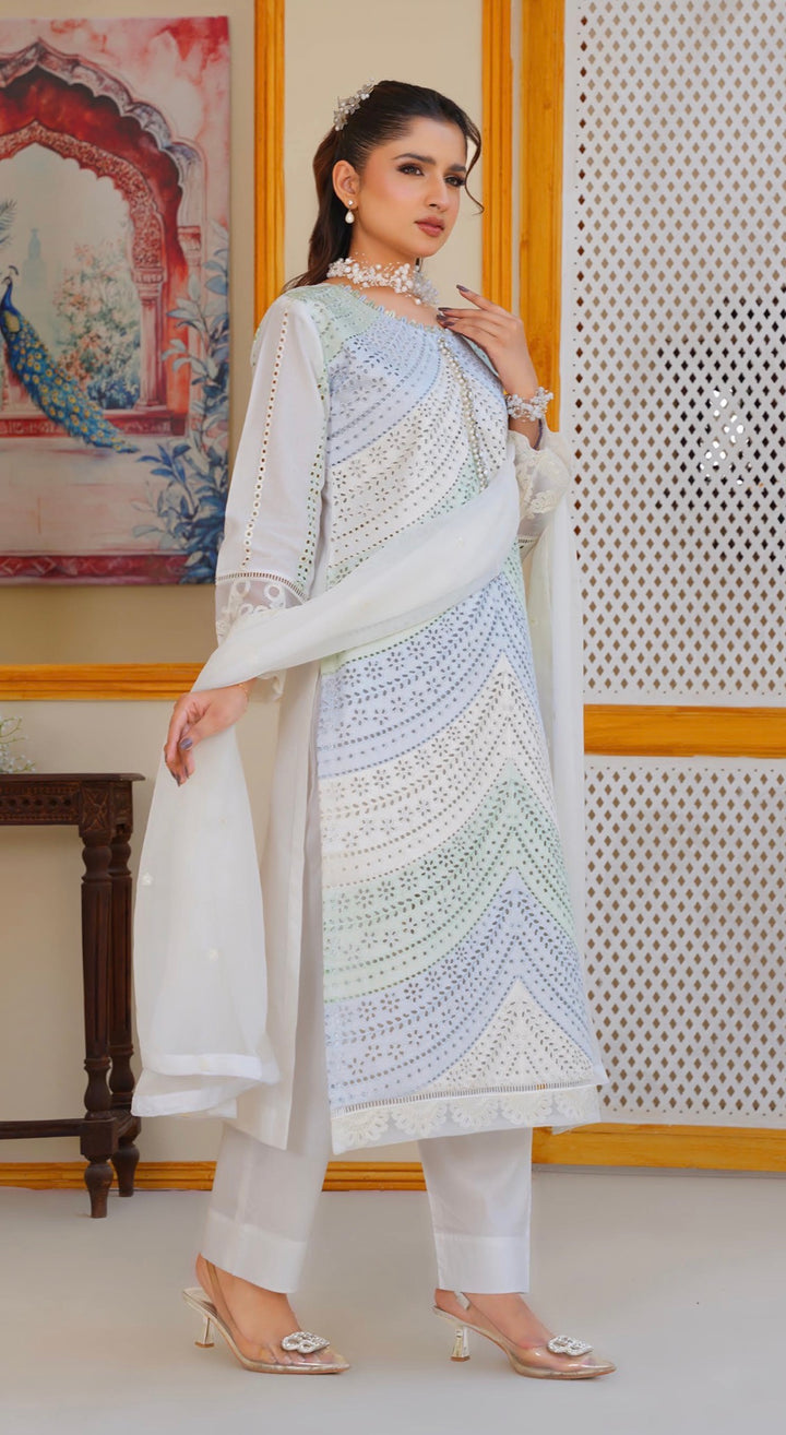 AR03 - Attire Light Green Embroidered Chikankari Cotton 3 Piece suit