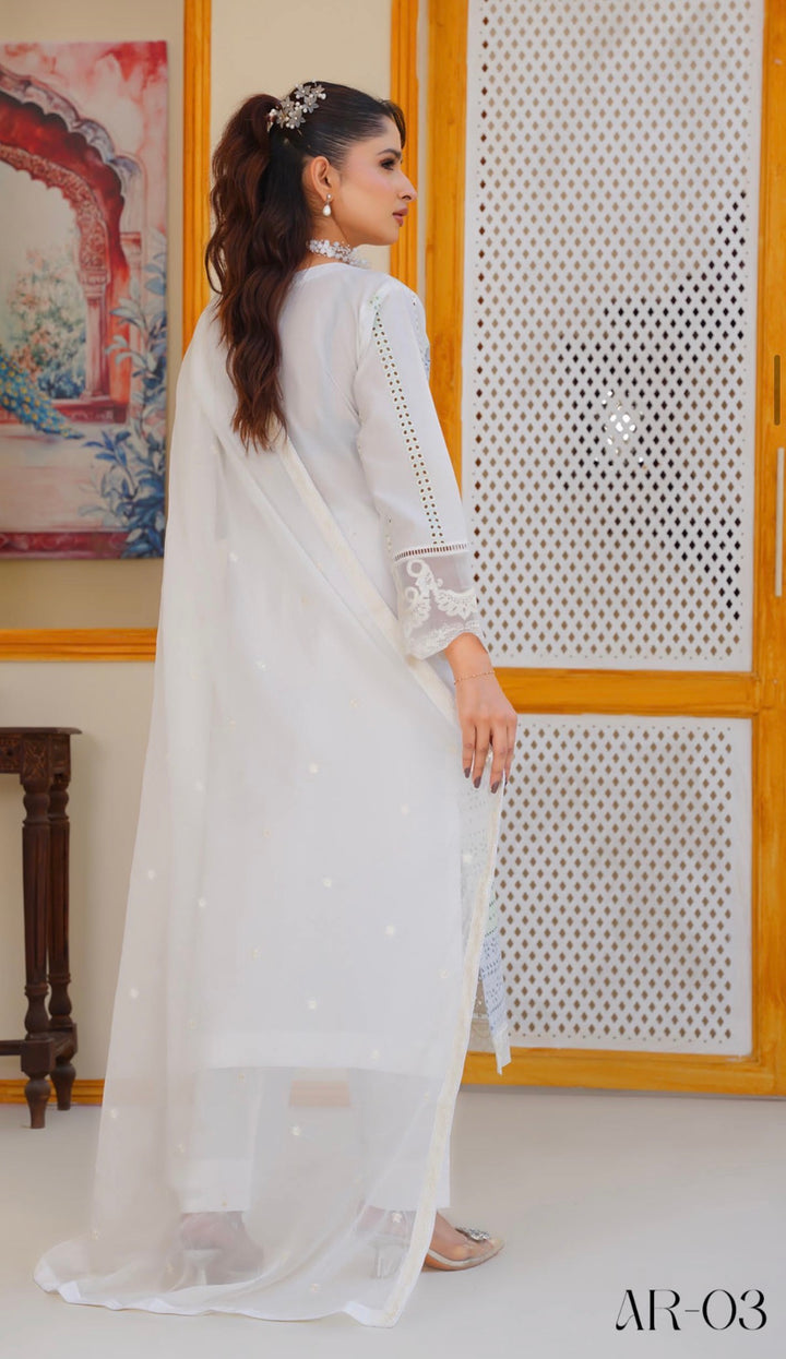AR03 - Attire Light Green Embroidered Chikankari Cotton 3 Piece suit