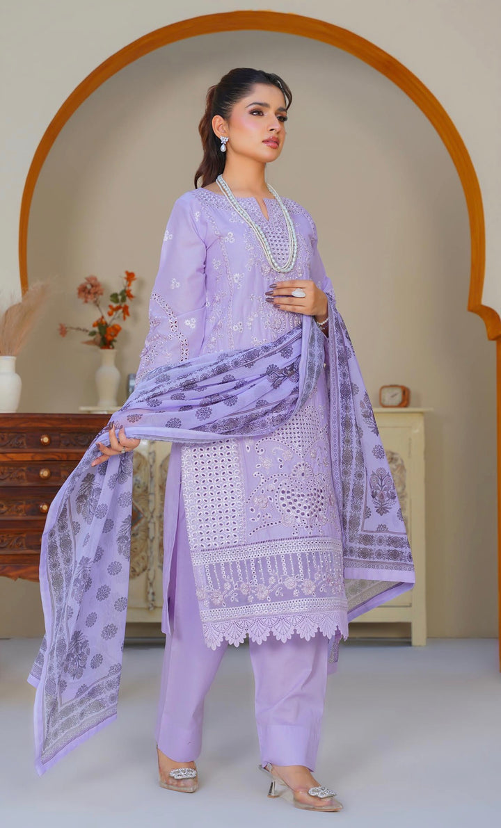 AR06 - Attire Lilac Embroidered Chikankari Cotton 3 Piece suit