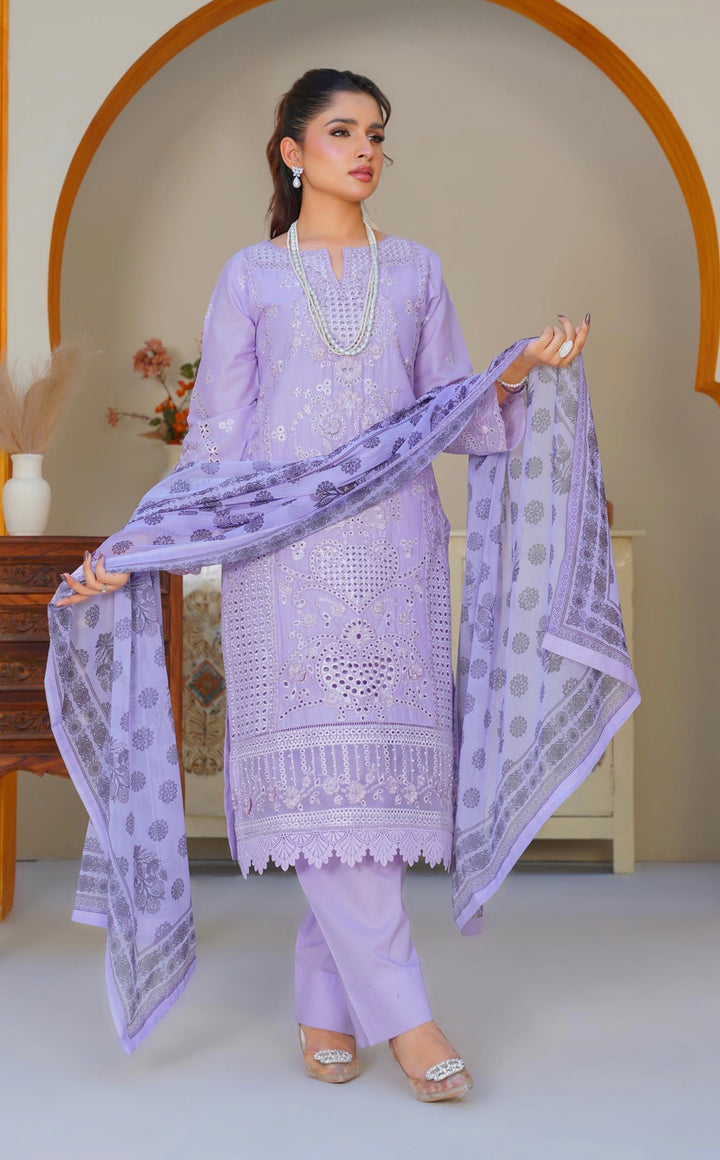 AR06 - Attire Lilac Embroidered Chikankari Cotton 3 Piece suit