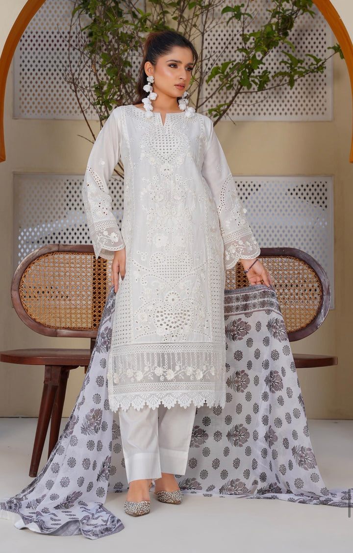 AR07 - Attire Embroidered Chikankari Cotton 3 Piece suit