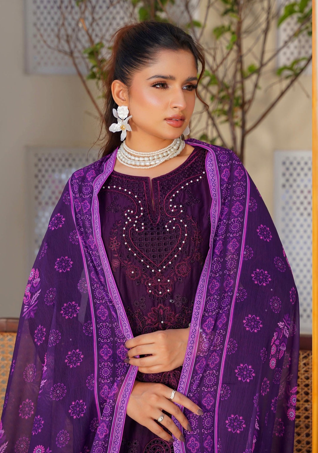 AR08 - Attire Purple Embroidered Chikankari Cotton 3 Piece suit