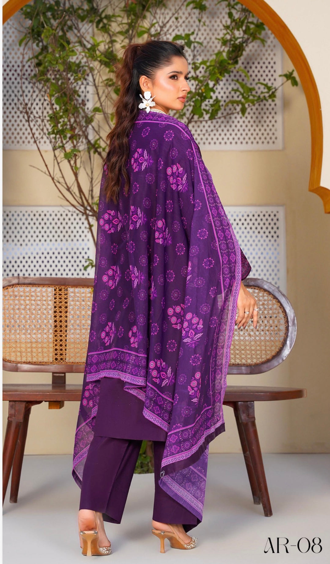 AR08 - Attire Purple Embroidered Chikankari Cotton 3 Piece suit