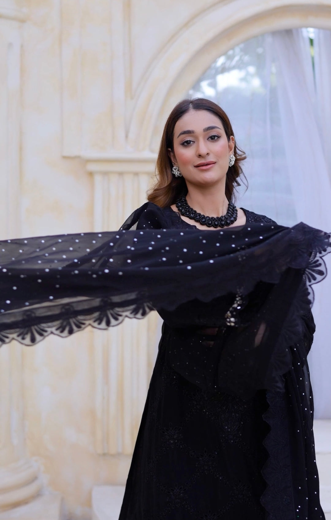 355D - Maria b inspired Black Embroidered chiffon suit