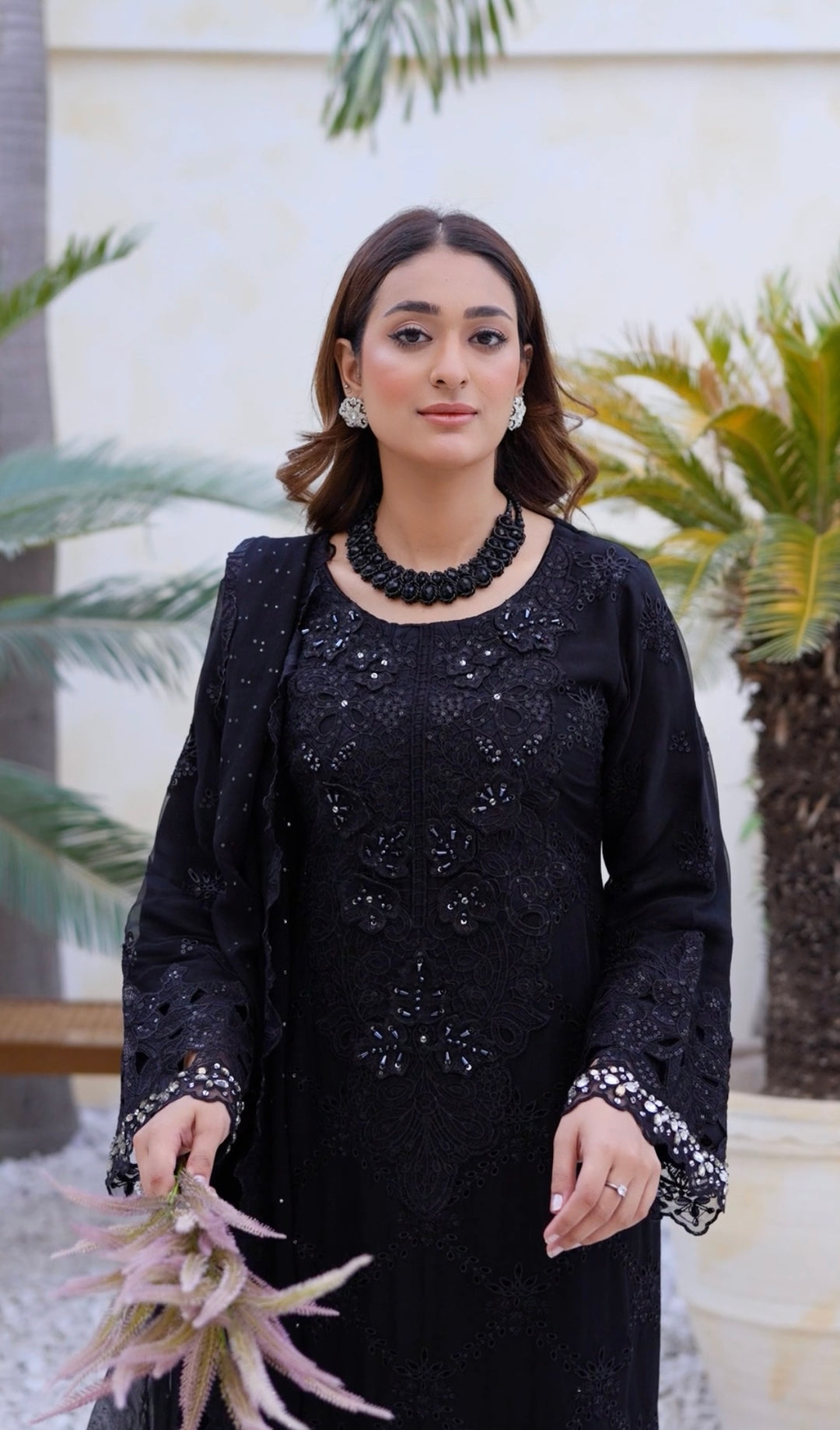 355D - Maria b inspired Black Embroidered chiffon suit