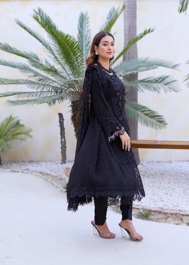 355D - Maria b inspired Black Embroidered chiffon suit