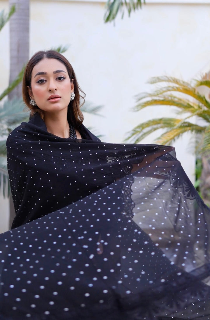 355D - Maria b inspired Black Embroidered chiffon suit