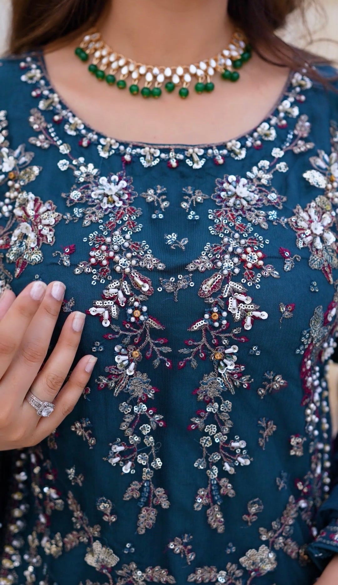 TEAL EMBROIDERED & EMBELLDHED 3 PIECE SUIT 349C