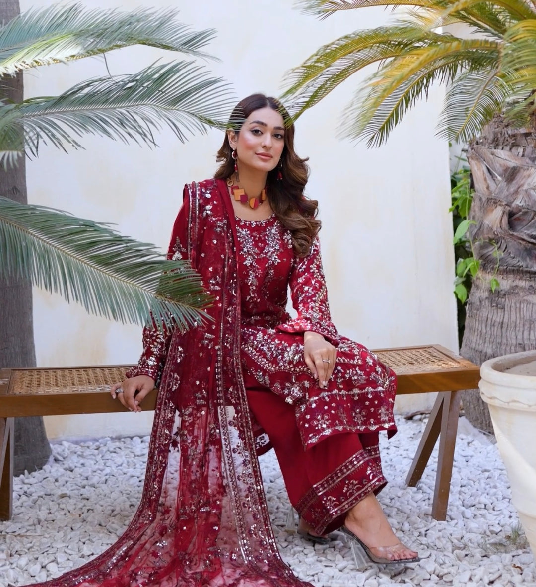 EMBROIDERED & EMBELLDHED 3 PIECE SUIT 349A