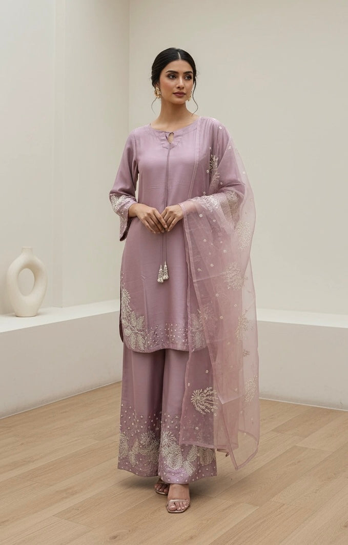 1179D - Lilac Embroidered Viscose 3 Piece suit