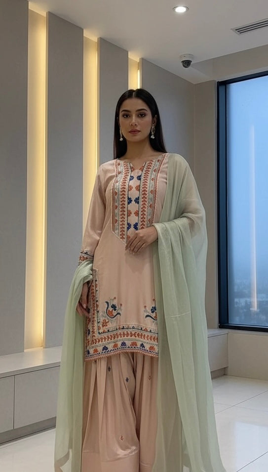 1182B - Farshi Shalwar Embroidered linen suit