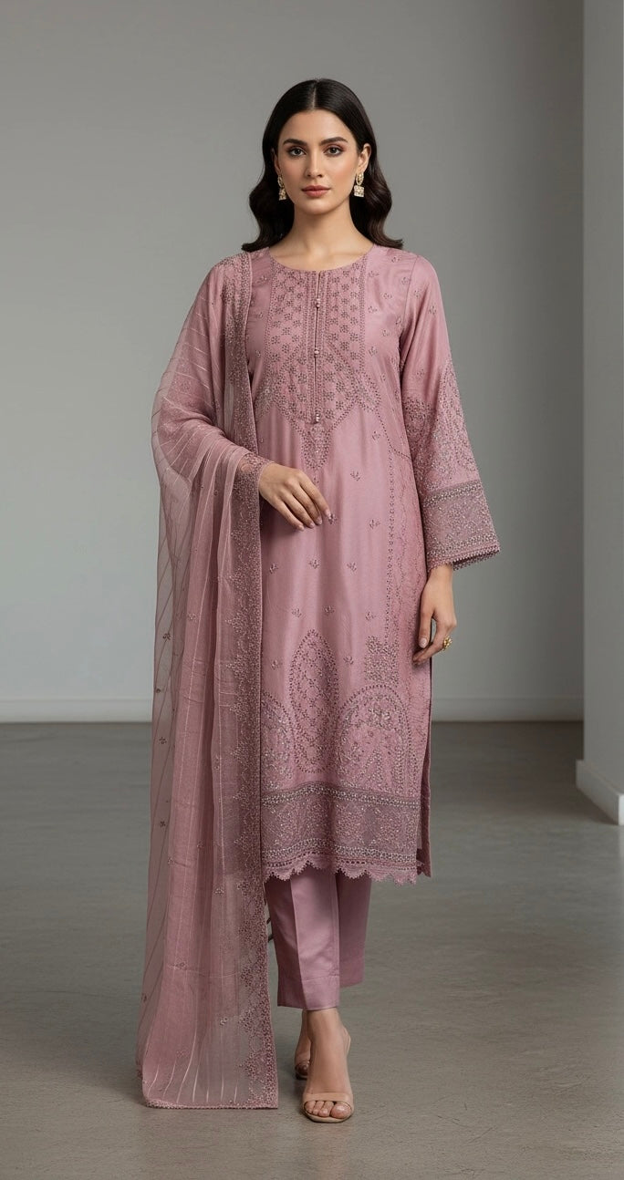 1174C - Pink Embroidered Linen 3 Piece suit