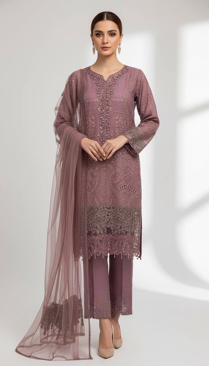 1173B - Pink Embroidered Linen 3 Piece suit