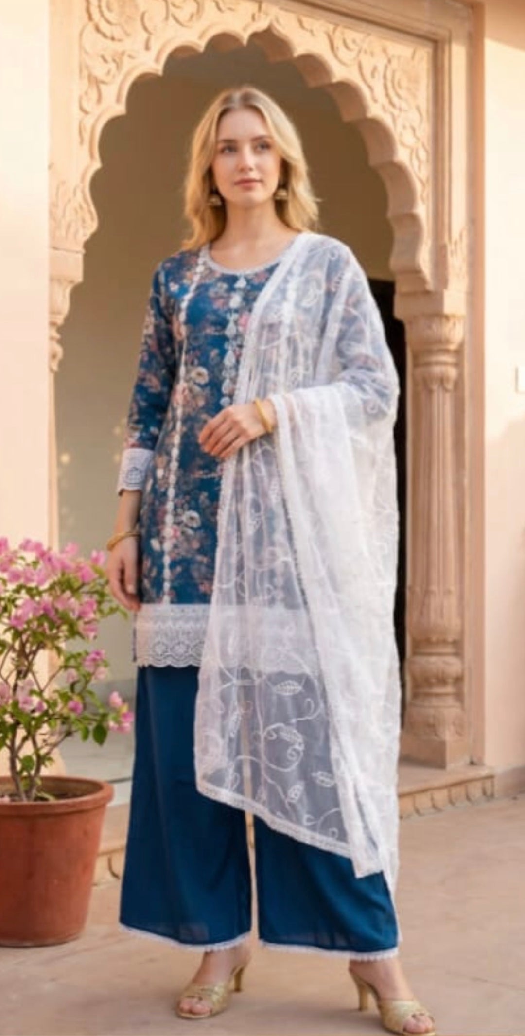 LM01 - TEAL EMBROIDERED LAWN PRINT 3 PIECE SUIT