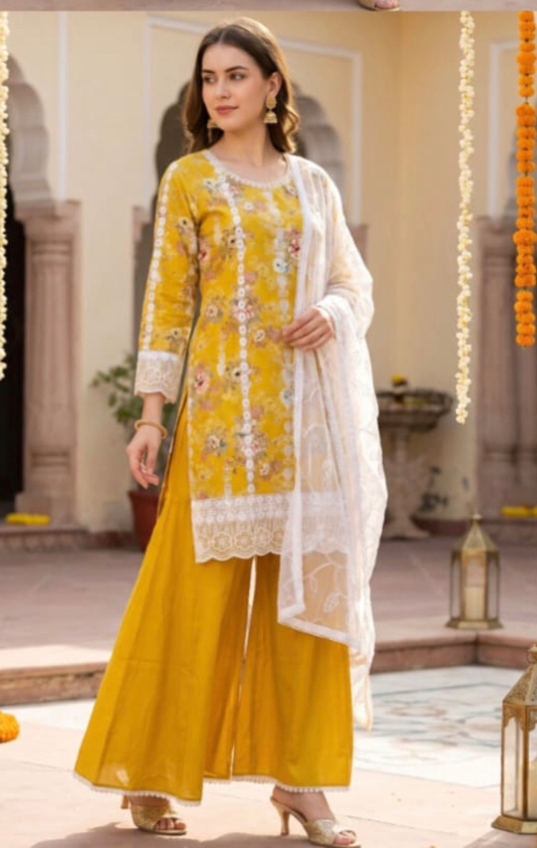 LM03 - YELLOW EMBROIDERED LAWN PRINT 3 PIECE SUIT
