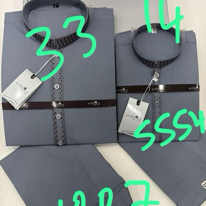 1007-5554 Z14-33 Grey Shalwar kameez set for Men and Boys