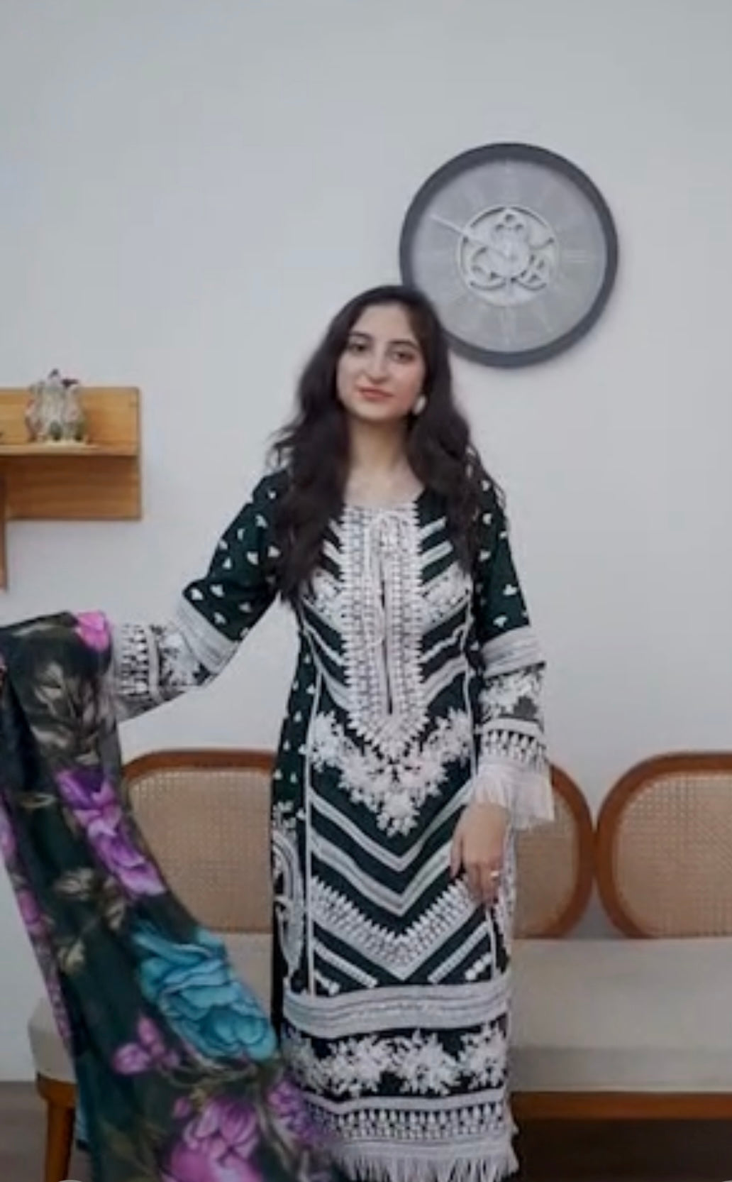 1129M - Green Embroidered Cotton Suit